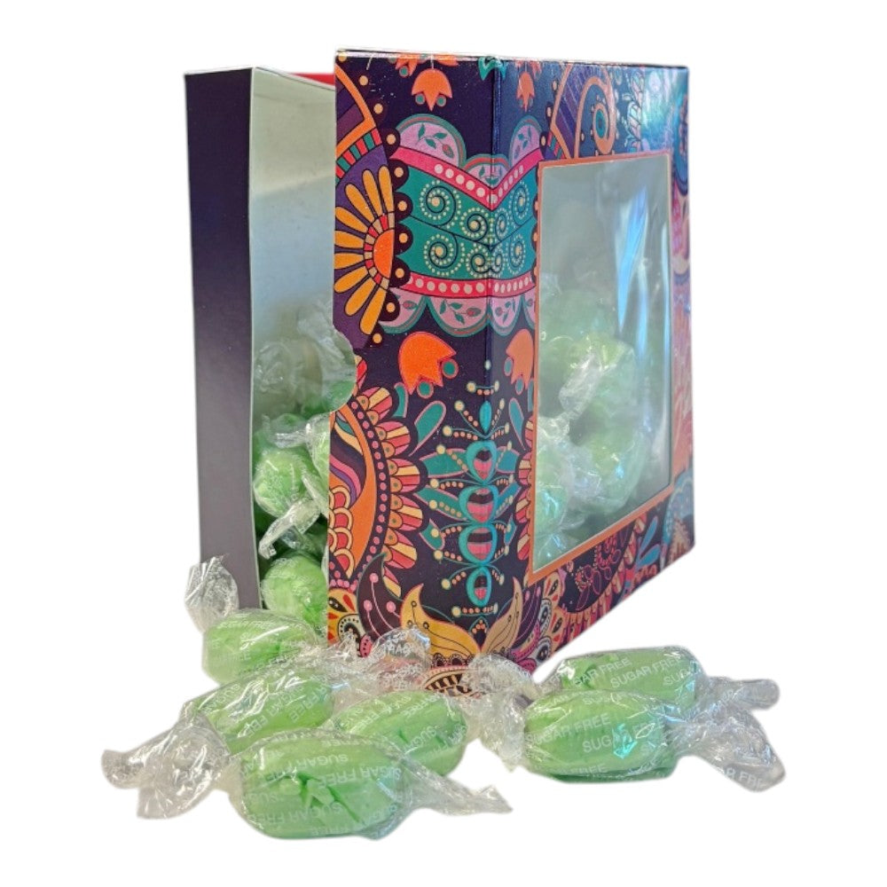 300g Square Window Paisley Pattern Box of Sugar Free Chocolate Limes Sweets