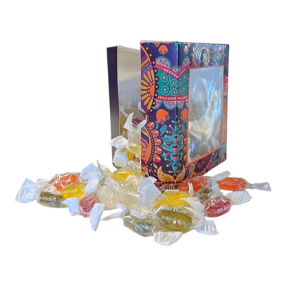 300g Square Window Paisley Pattern Box of Sugar Free Fruit Drops