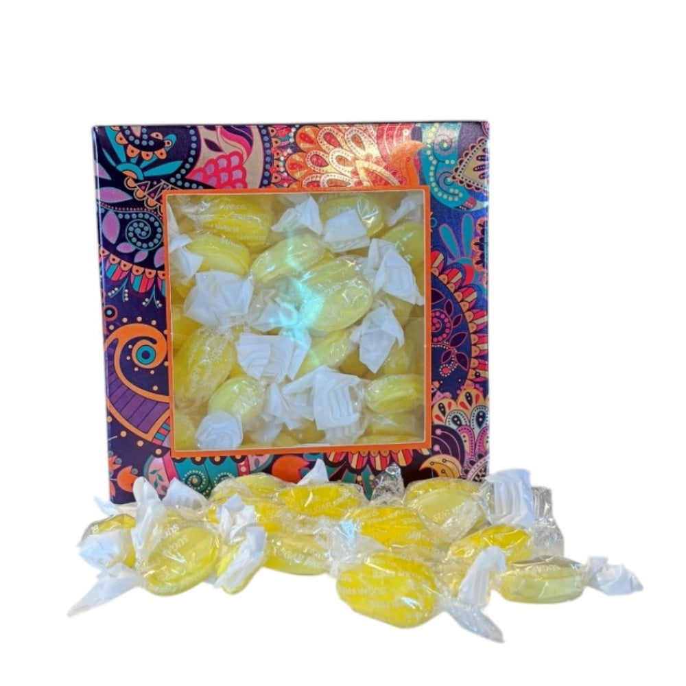 300g Square Window Pattern Box of Sugar Free Sherbet Lemons