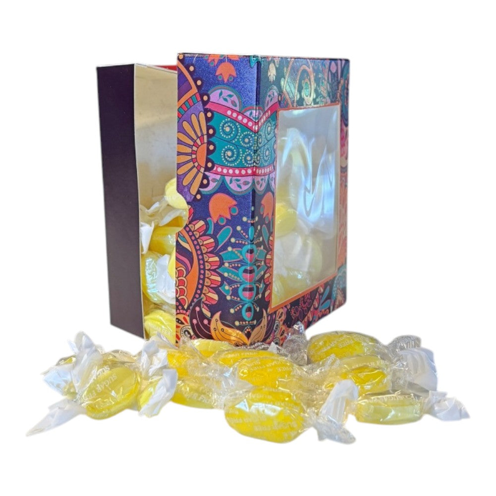 300g Square Window Paisley Pattern Box of Sugar Free Sherbet Lemons