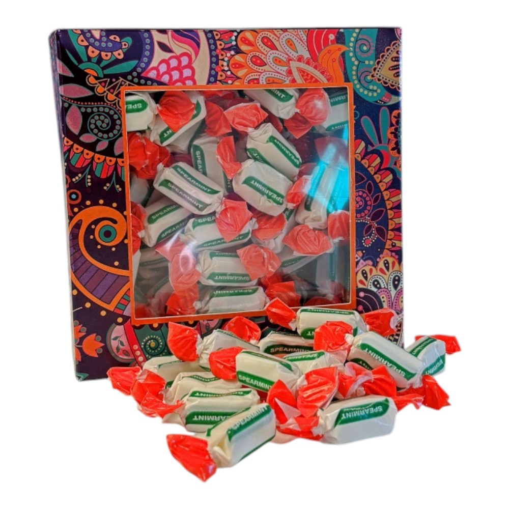 300g Square Window Paisley Pattern Box of Sugar Free Spearmint Chews