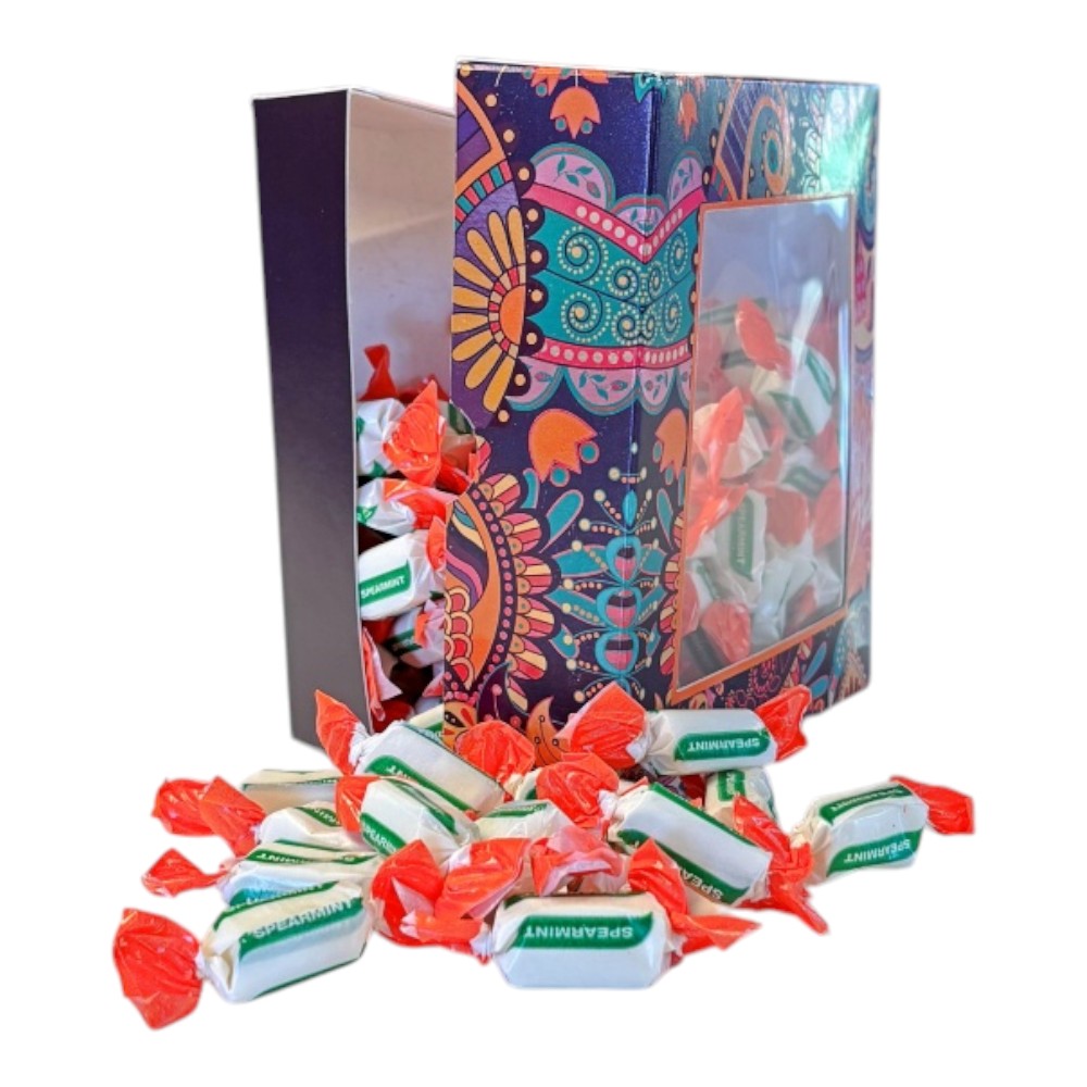 300g Square Window Paisley Pattern Box of Sugar Free Spearmint Chews