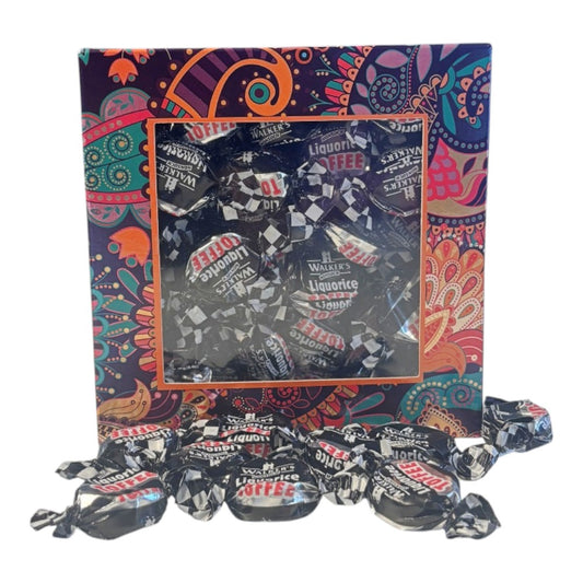 300g Square Window Paisley Pattern Box of Walkers Liquorice Toffee
