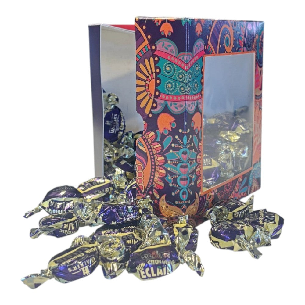 300g Square Window Paisley Pattern Box of Walkers Milk Chocolate Eclairs