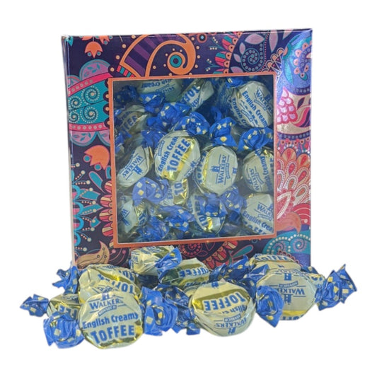 300g Square Window Paisley Pattern Box of Walkers English Creamy Toffee