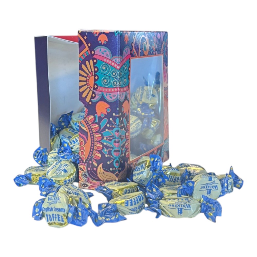 300g Square Window Paisley Pattern Box of Walkers English Creamy Toffee