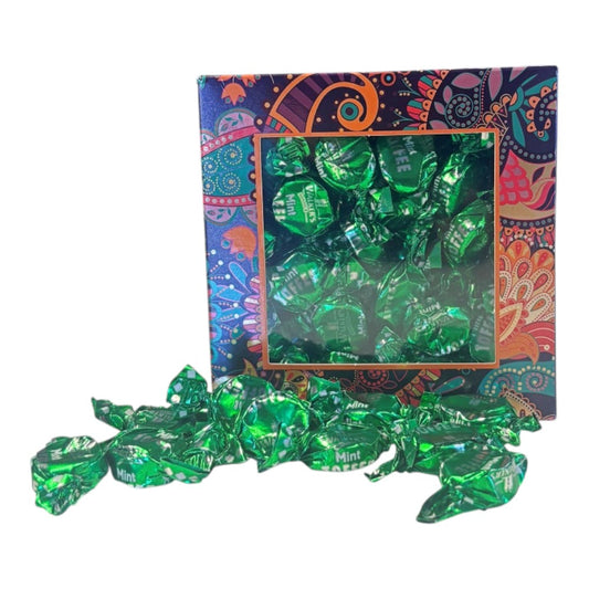 300g Square Window Paisley Pattern Box of Walkers Mint Toffee