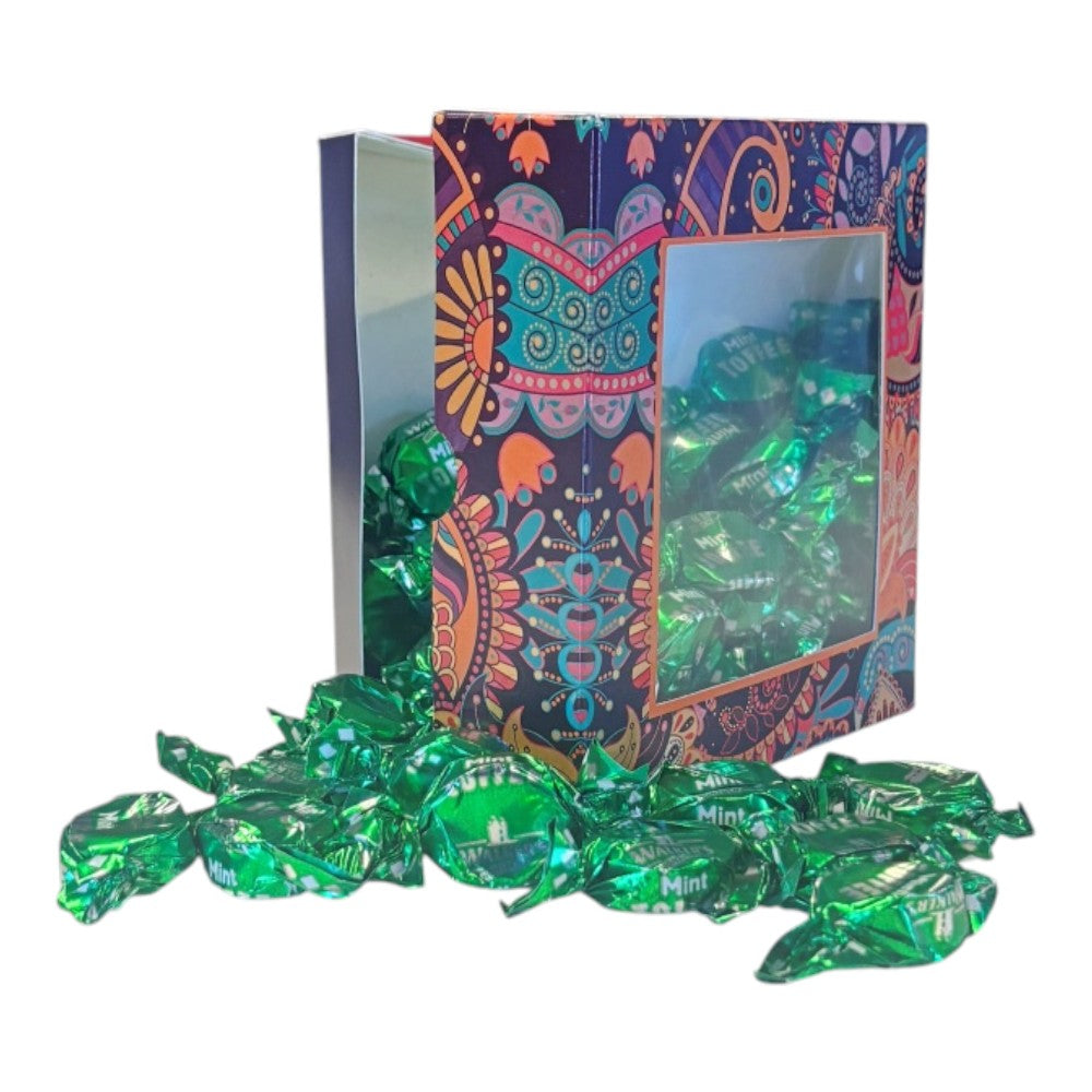 300g Square Window Paisley Pattern Box of Walkers Mint Toffee