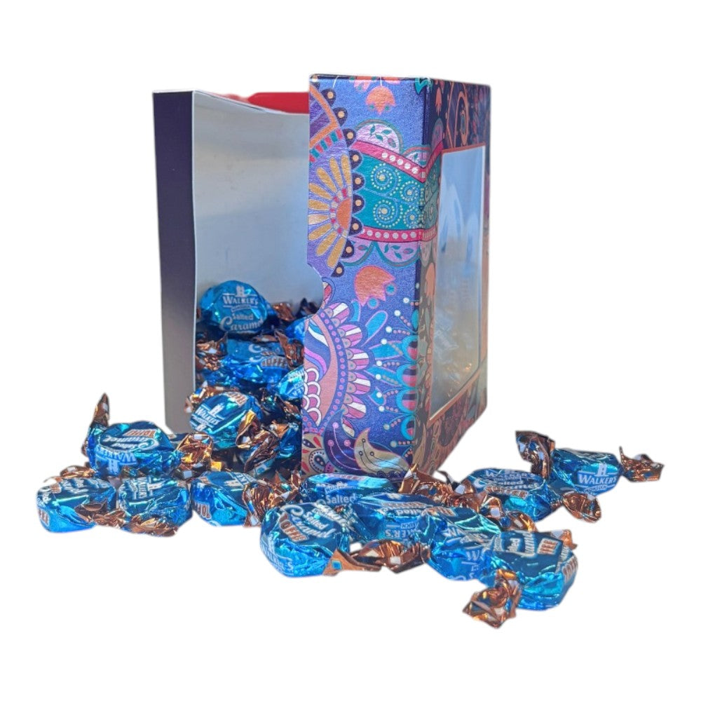 300g Square Window Paisley Pattern Box of Walkers Salted Caramel Toffee