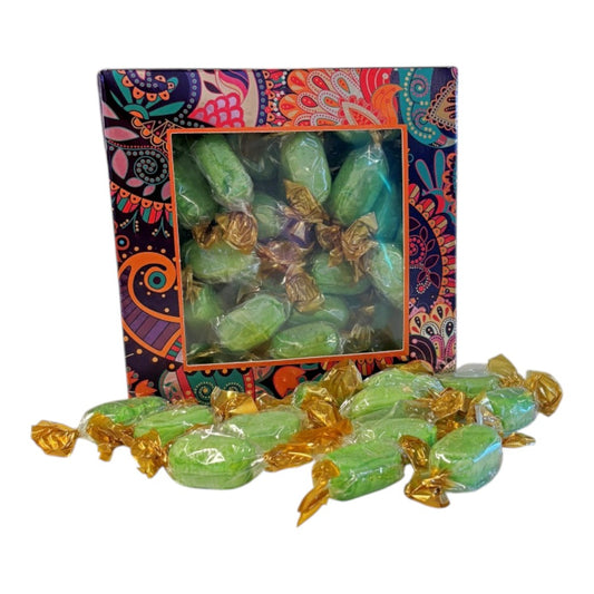 300g Square Window Paisley Pattern Box of Hard Boiled Chocolate Limes Sweets