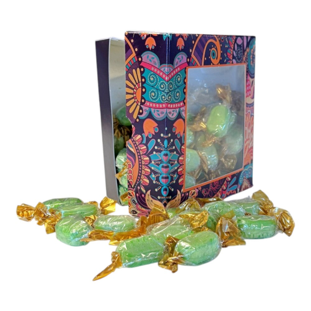 300g Square Window Paisley Pattern Box of Hard Boiled Chocolate Limes Sweets