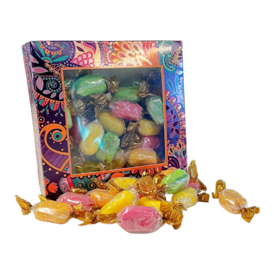 300g Square Window Paisley Pattern Box of Chocolate Fruits Sweets