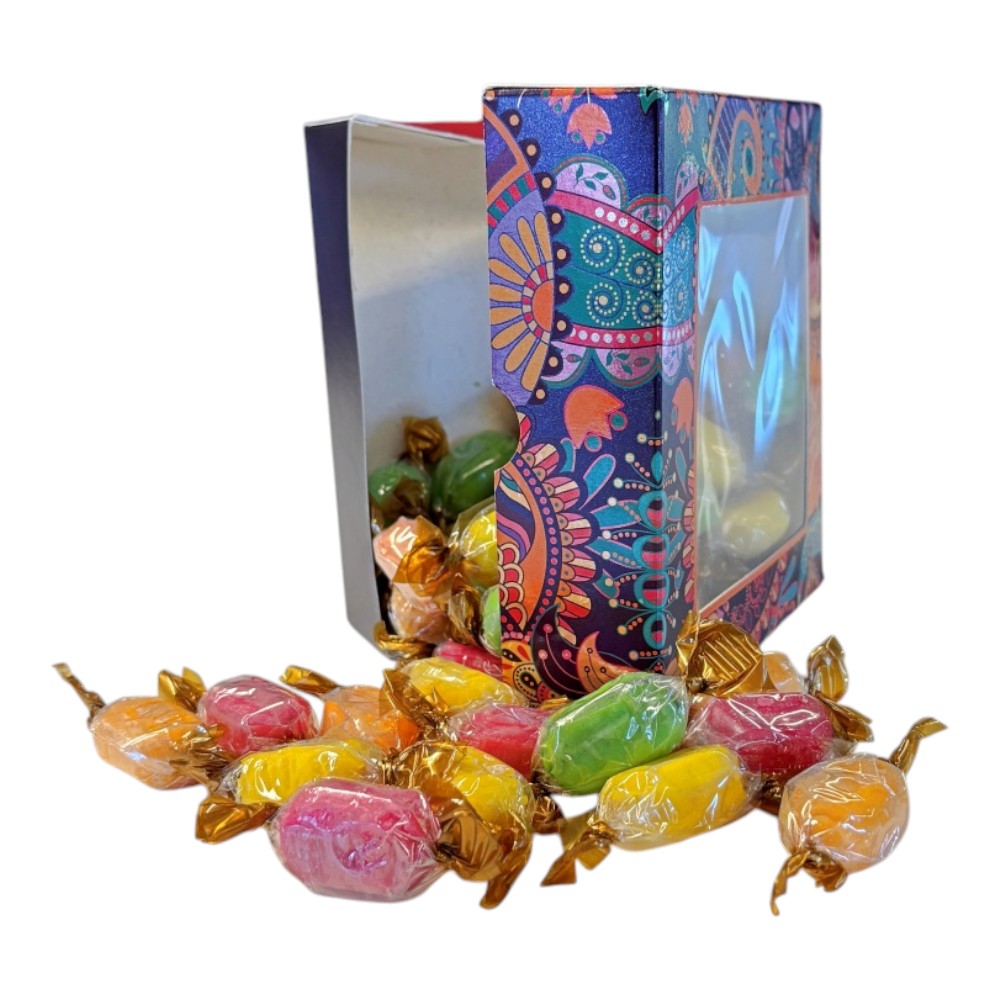 300g Square Window Paisley Pattern Box of Chocolate Fruits Sweets