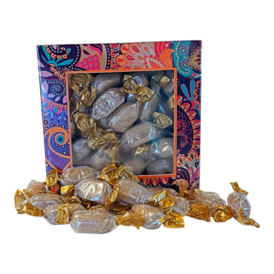 300g Square Window Paisley Pattern Box of Chocolate Crunch Sweets