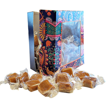 300g Square Window Paisley Pattern Box of Bristows Salted Caramel Fudge