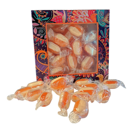 300g Square Window Paisley Pattern Box of Iron Brew Humbugs