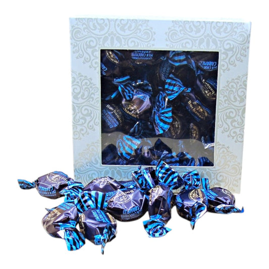 300g Square Window Ivory White Pattern Box of Buchanans Milk Chocolate Caramel Toffees