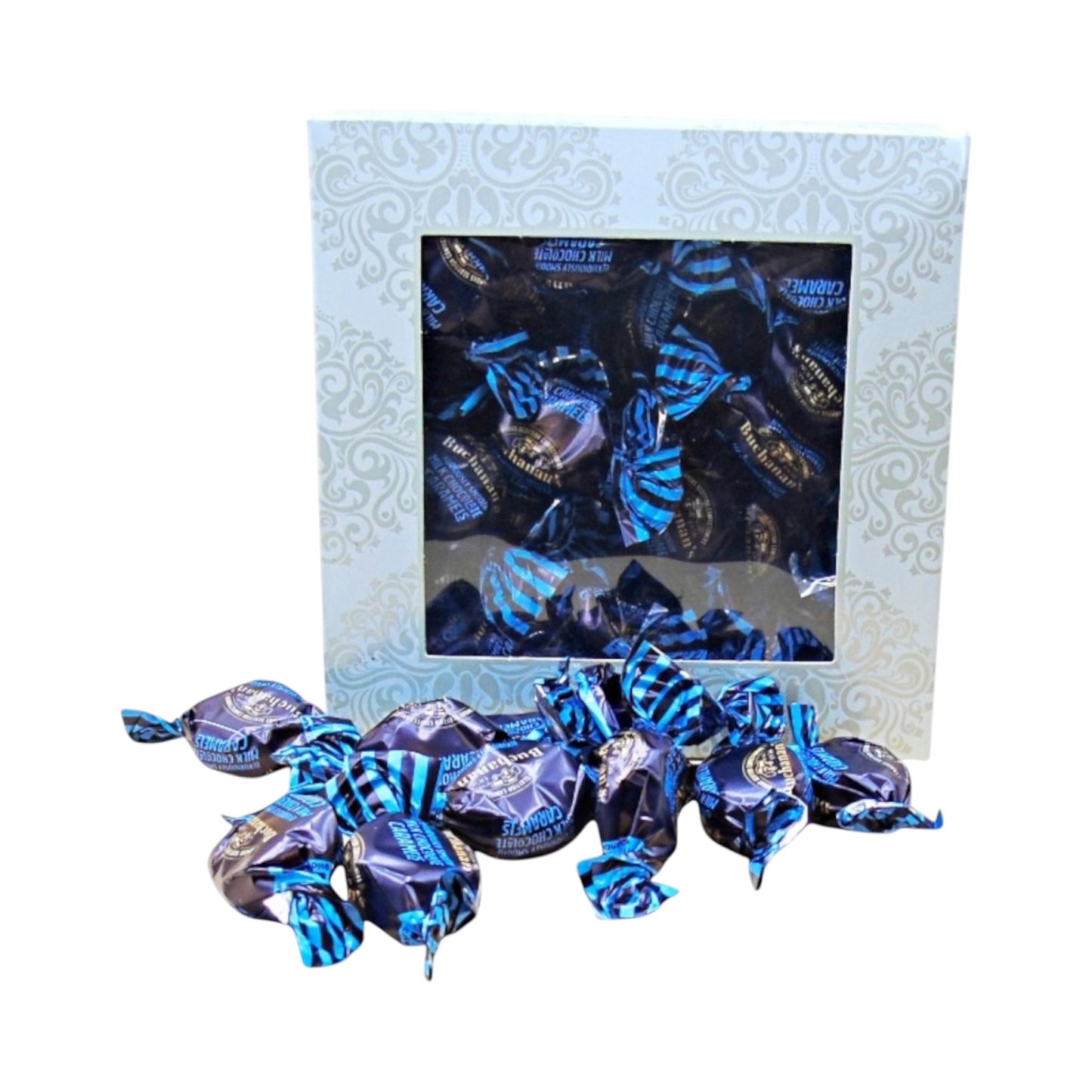 300g Square Window Pattern Box of Buchanans Milk Chocolate Caramel Toffees