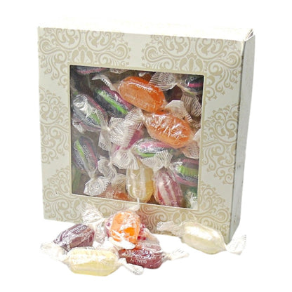 300g Square Window Ivory White Pattern Box of Buchanans Winter Mix Hard Boiled Sweets