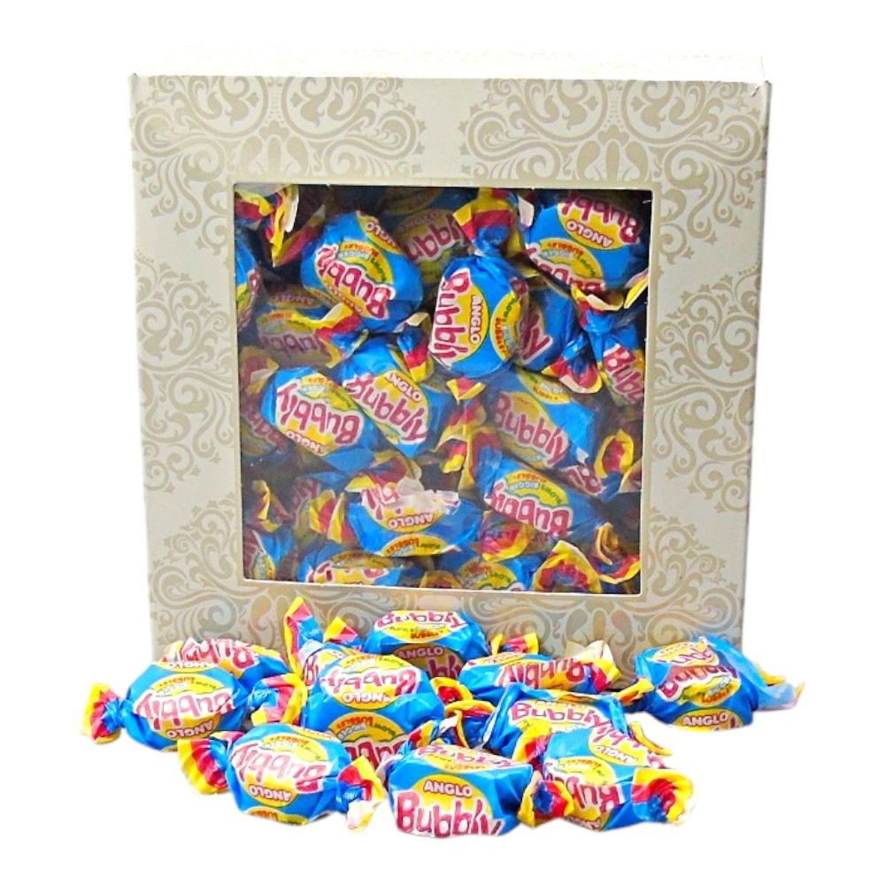 300g Square Window Ivory White Pattern Box of Anglo Bubble Bubblegum