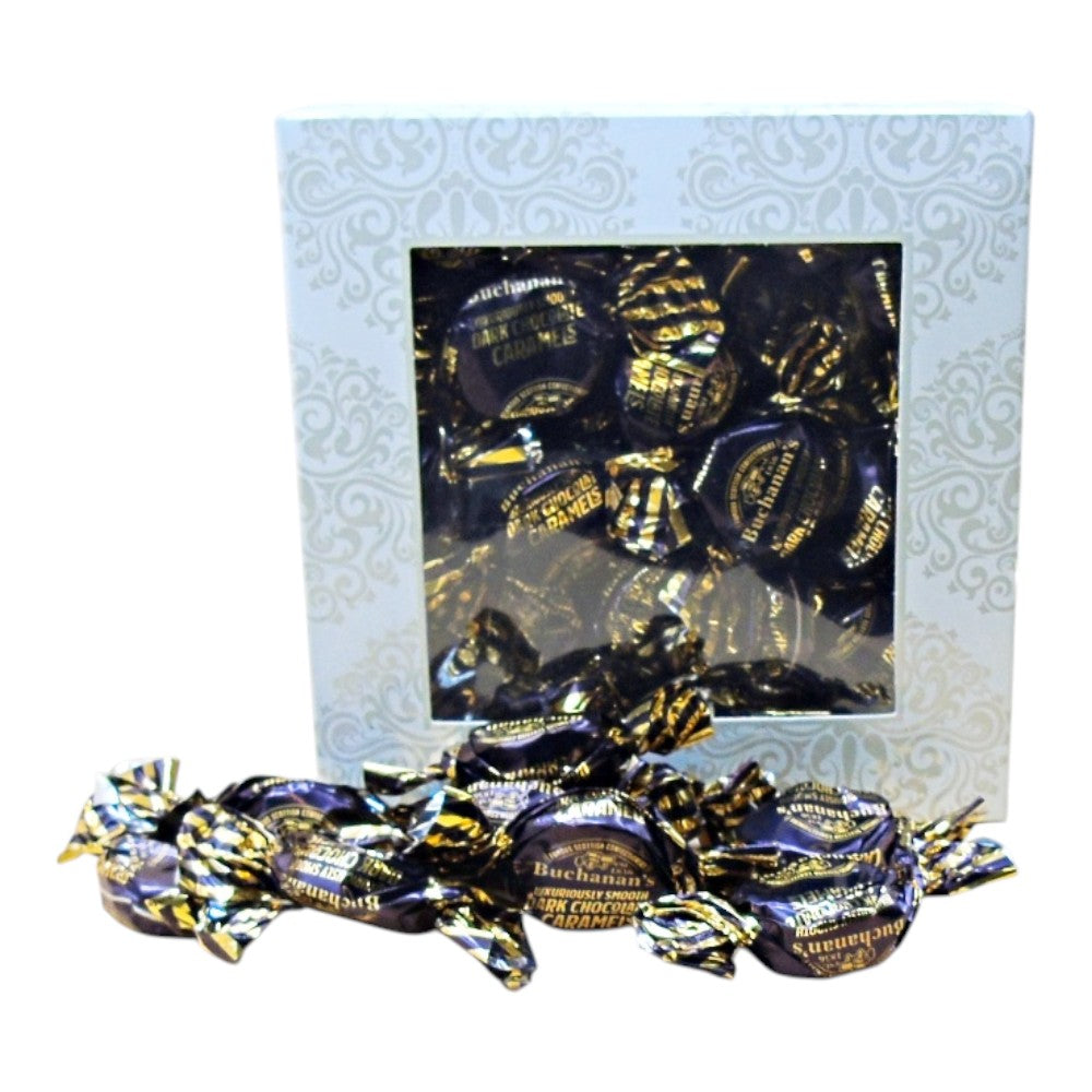 300g Square Window Pattern Box of Buchanans Chocolate Caramel Toffees