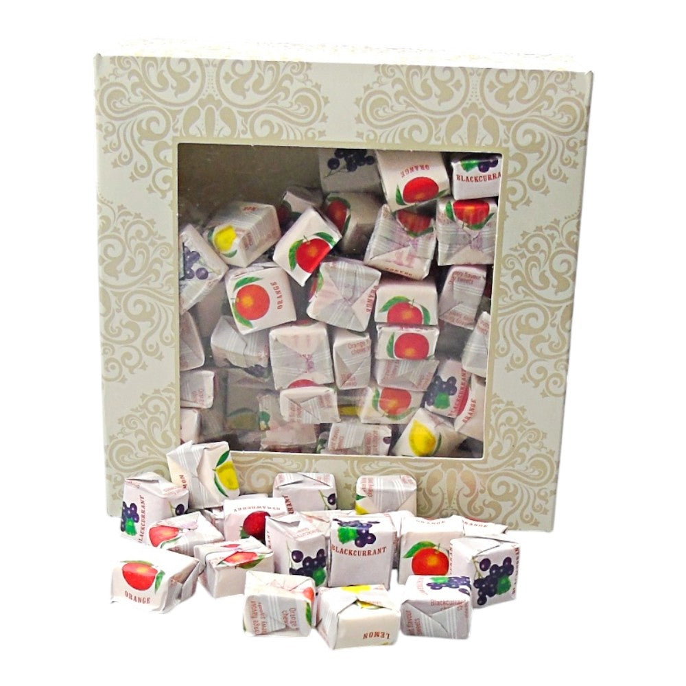 300g Square Window Ivory White Pattern Box of Fruity Chews Fruit Caramels