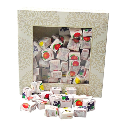 300g Square Window Ivory White Pattern Box of Fruity Chews Fruit Caramels