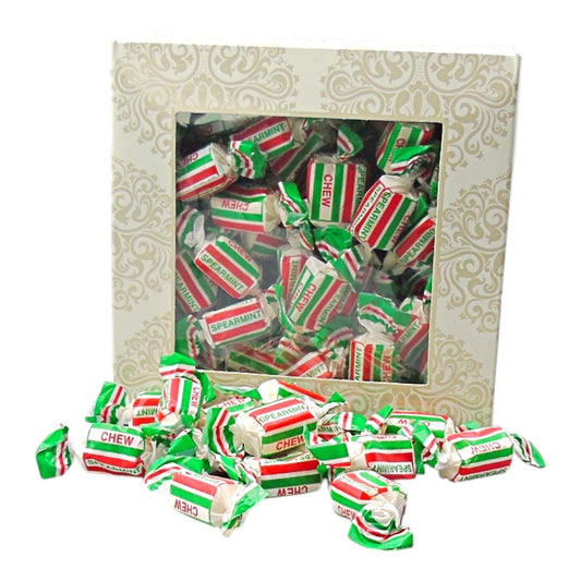 300g Square Window Ivory White Pattern Box of Spearmint Chews