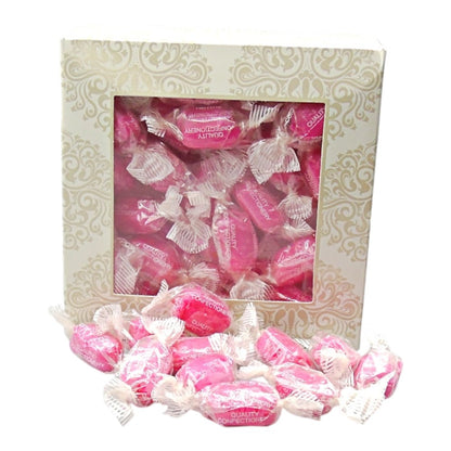 300g Square Window Ivory White Pattern Box of Strawberry Sherbets Sweets