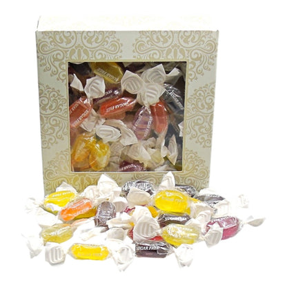 300g Square Window Ivory White Pattern Box of Sugar Free Fruit Drops