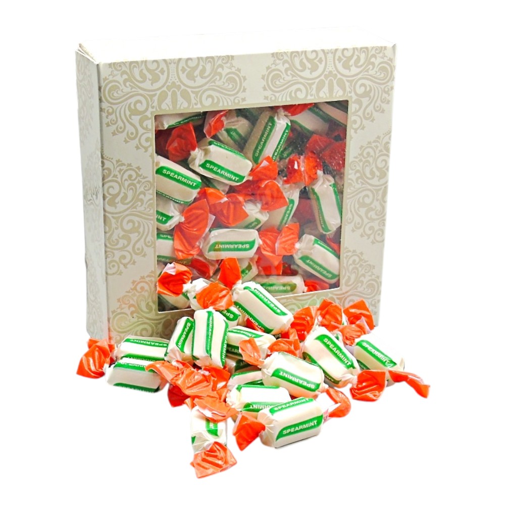 300g Square Window Ivory White Pattern Box of Sugar Free Spearmint Chews