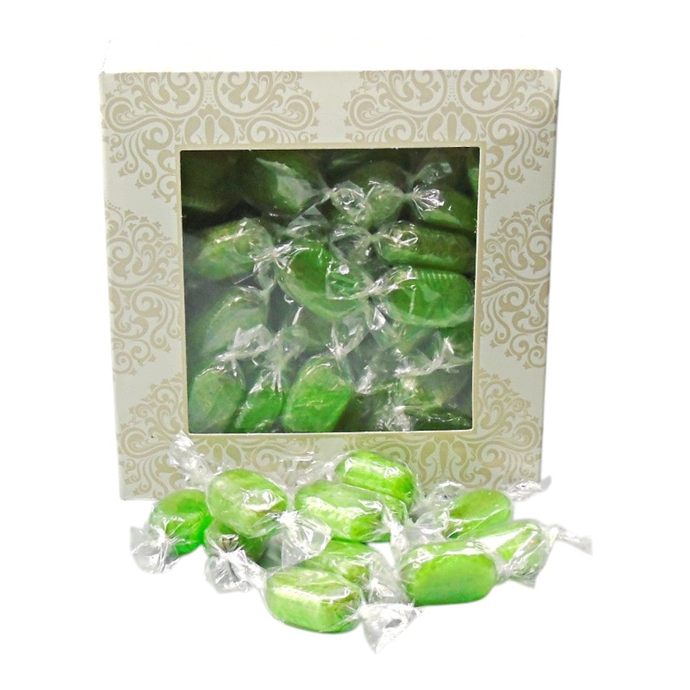300g Square Window Ivory White Pattern Box of Hard Boiled Chocolate Limes Sweets
