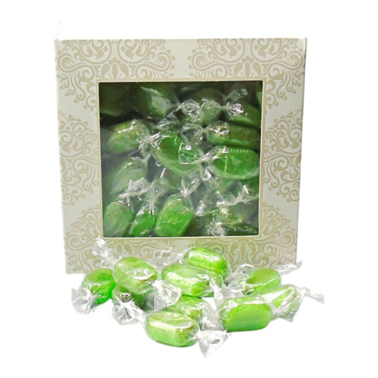 300g Square Window Ivory White Pattern Box of Hard Boiled Chocolate Limes Sweets