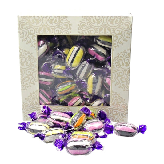 300g Square Window Ivory White Pattern Box of Buchanans Liquorice Assortment Sweets