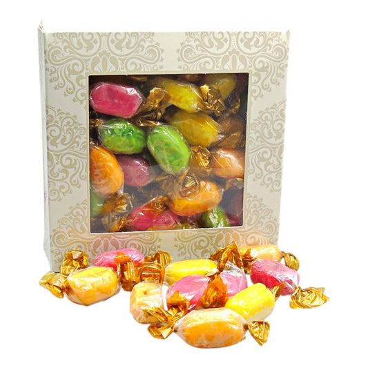 300g Square Window Ivory White Pattern Box of Chocolate Fruits Sweets