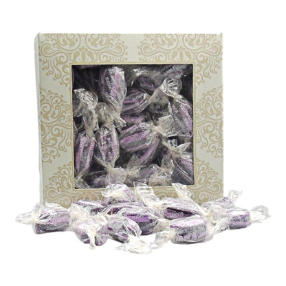 300g Square Window Ivory White Pattern Box of Sugar Free Blackcurrant and Liquorice