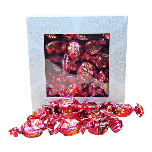 300g Square Window Ivory White Pattern Box of Walkers Dark Chocolate Toffee