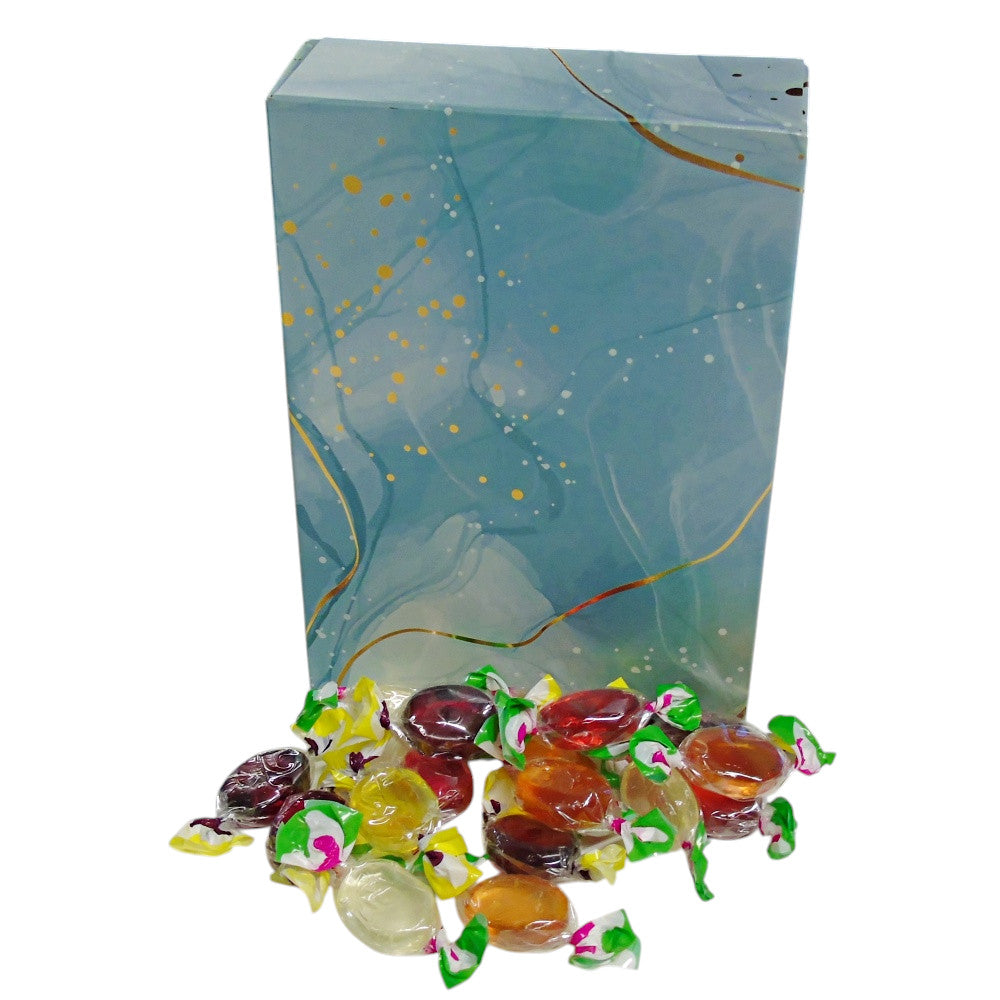 350g Rectangular Patterned Box of Hard Boiled Fruit Drop Sweet
