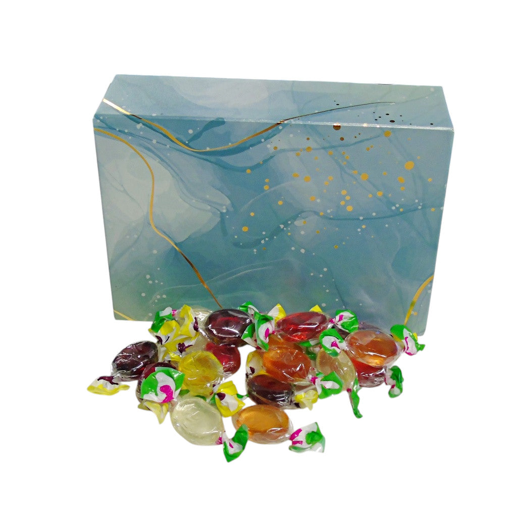 350g Rectangular Patterned Box of Hard Boiled Fruit Drop Sweet