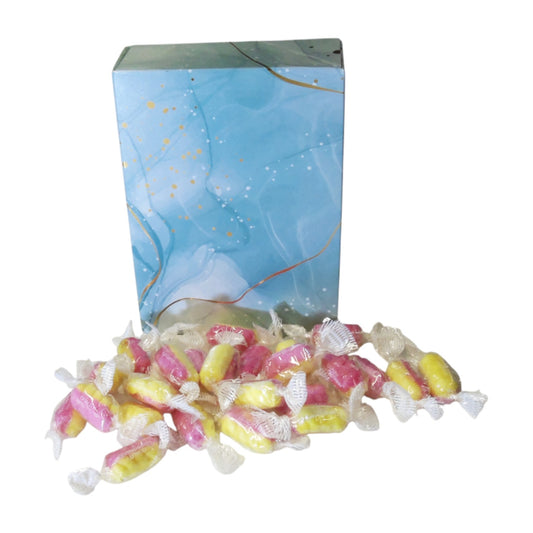 350g Rectangular Patterned Box of Rhubarb & Custard Twists