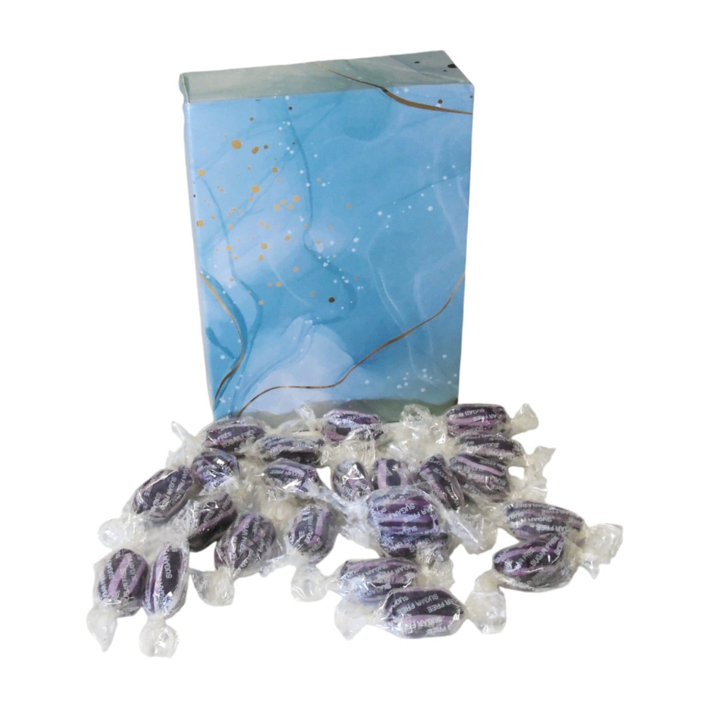 350g Rectangular Patterned Box of Sugar Free Blackcurrant and Liquorice