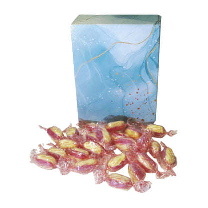 350g Rectangular Patterned Box of Sugar Free Rhubarb and Custard