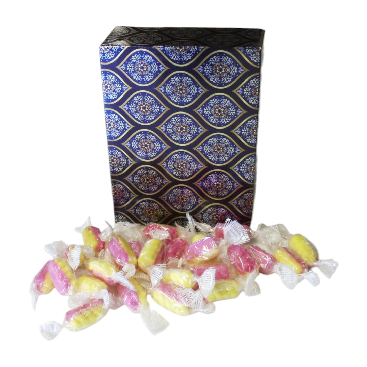 350g Rectangular Patterned Box of Rhubarb & Custard Twists