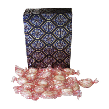 350g Rectangular Patterned Box of Sugar Free Rhubarb and Custard