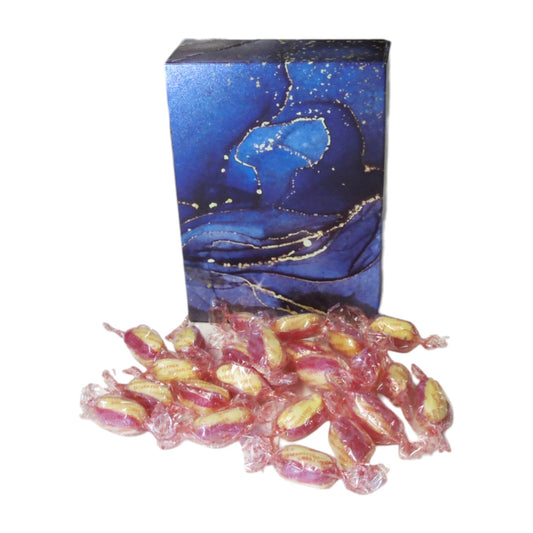 350g Rectangular Patterned Box of Sugar Free Rhubarb and Custard