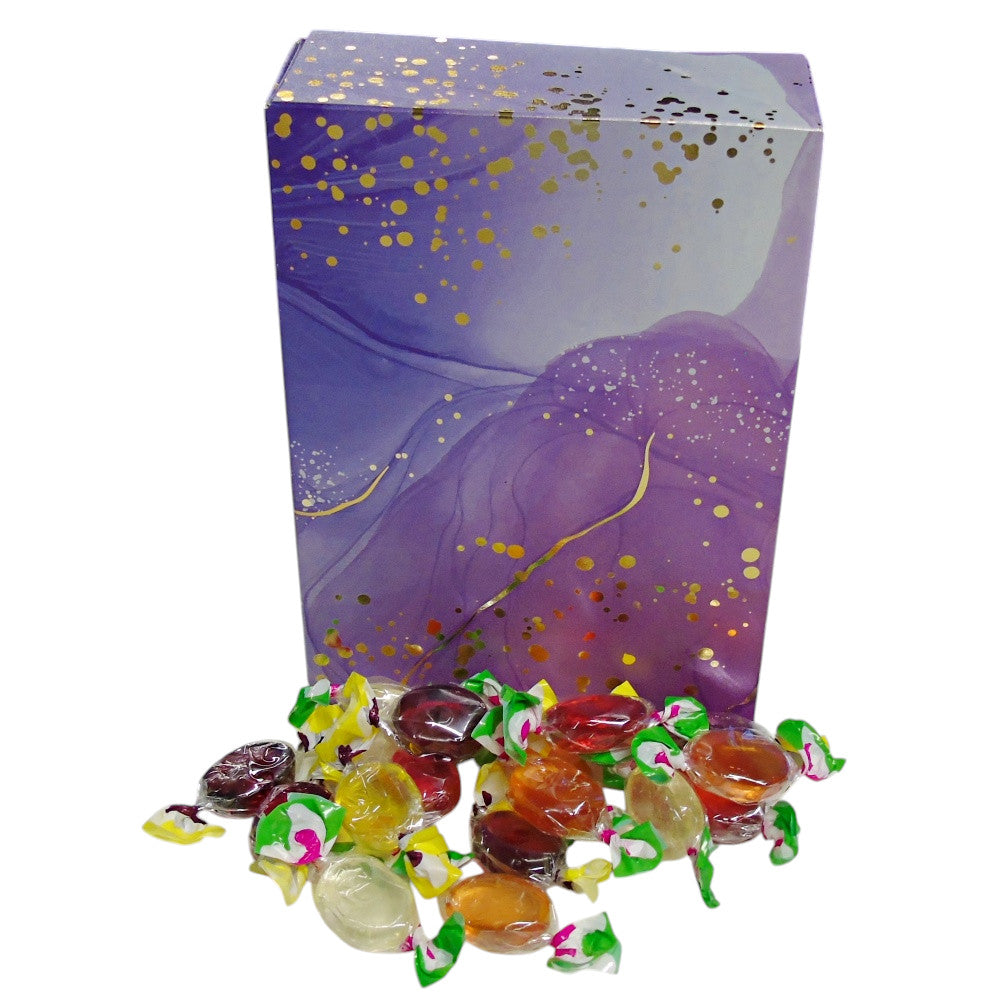 350g Rectangular Patterned Box of Hard Boiled Fruit Drop Sweet