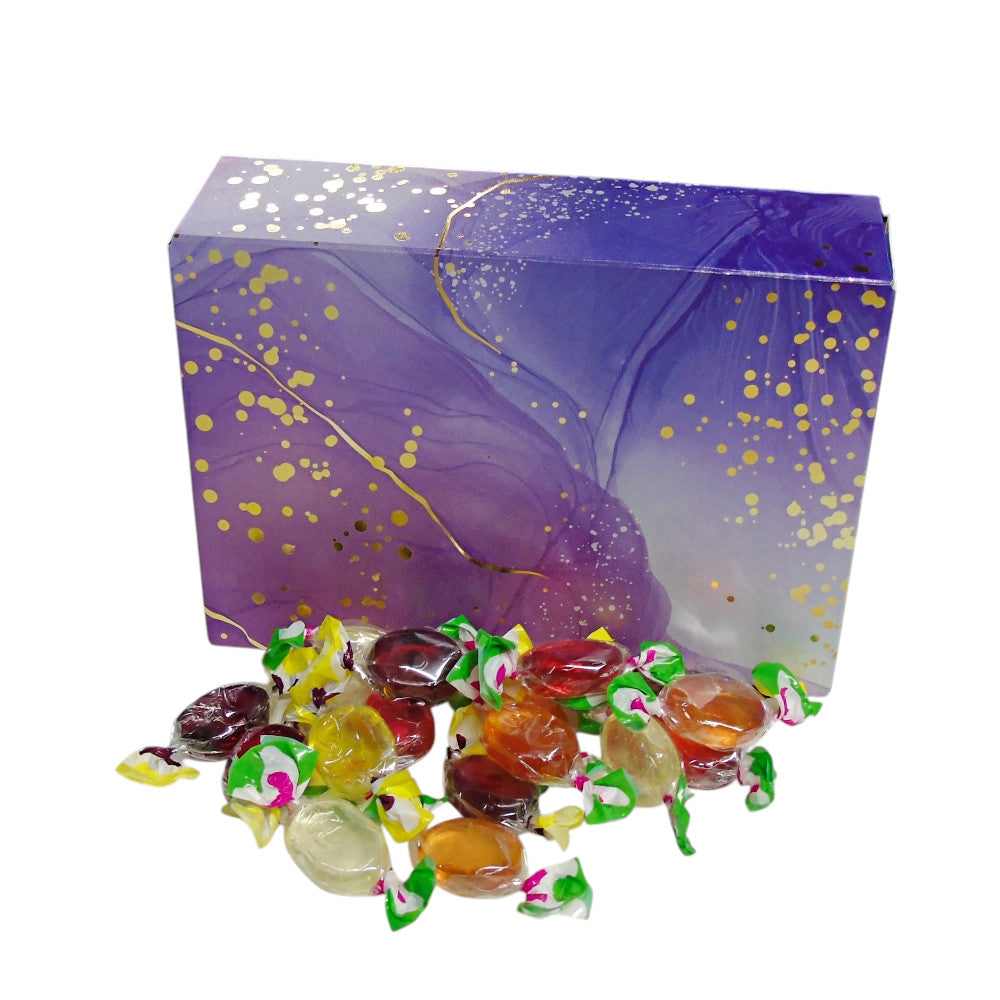350g Rectangular Patterned Box of Hard Boiled Fruit Drop Sweet