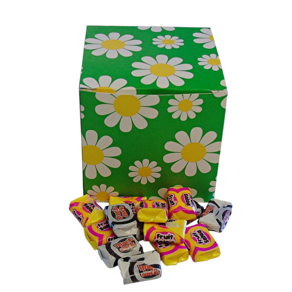 300g Square Flower Pattern Box of Black Jacks and Fruit Salads