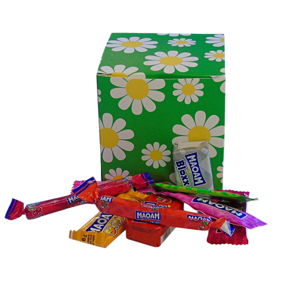 300g Square Flower Pattern Box of Maoam Joystix, Bloxs, Strips Fruit Chews Sweets