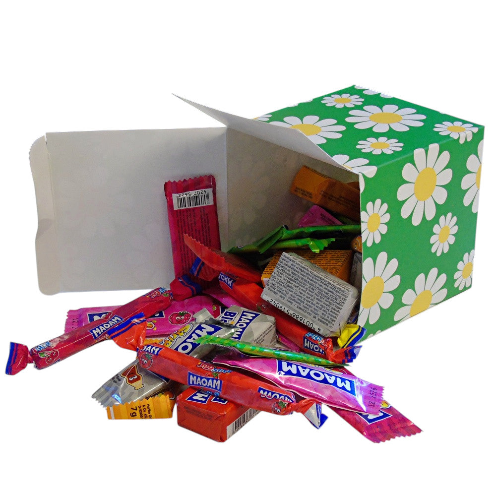 300g Square Flower Pattern Box of Maoam Joystix, Bloxs, Strips Fruit Chews Sweets